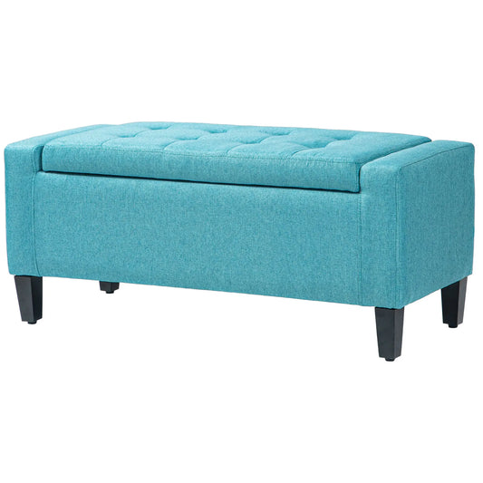 Linen Upholstered Storage Ottoman Bench, Tufted Design, Green Storage Ottomans & Benches Green at Gallery Canada