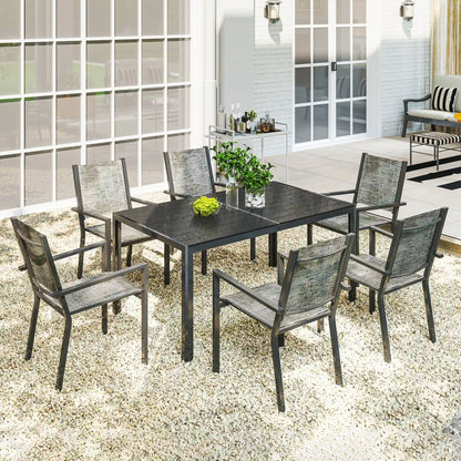 7-Piece Outdoor Dining Set, 6 Stackable Chairs, Rectangle Table, WPC Slatted Top Outdoor Dining Sets at Gallery Canada