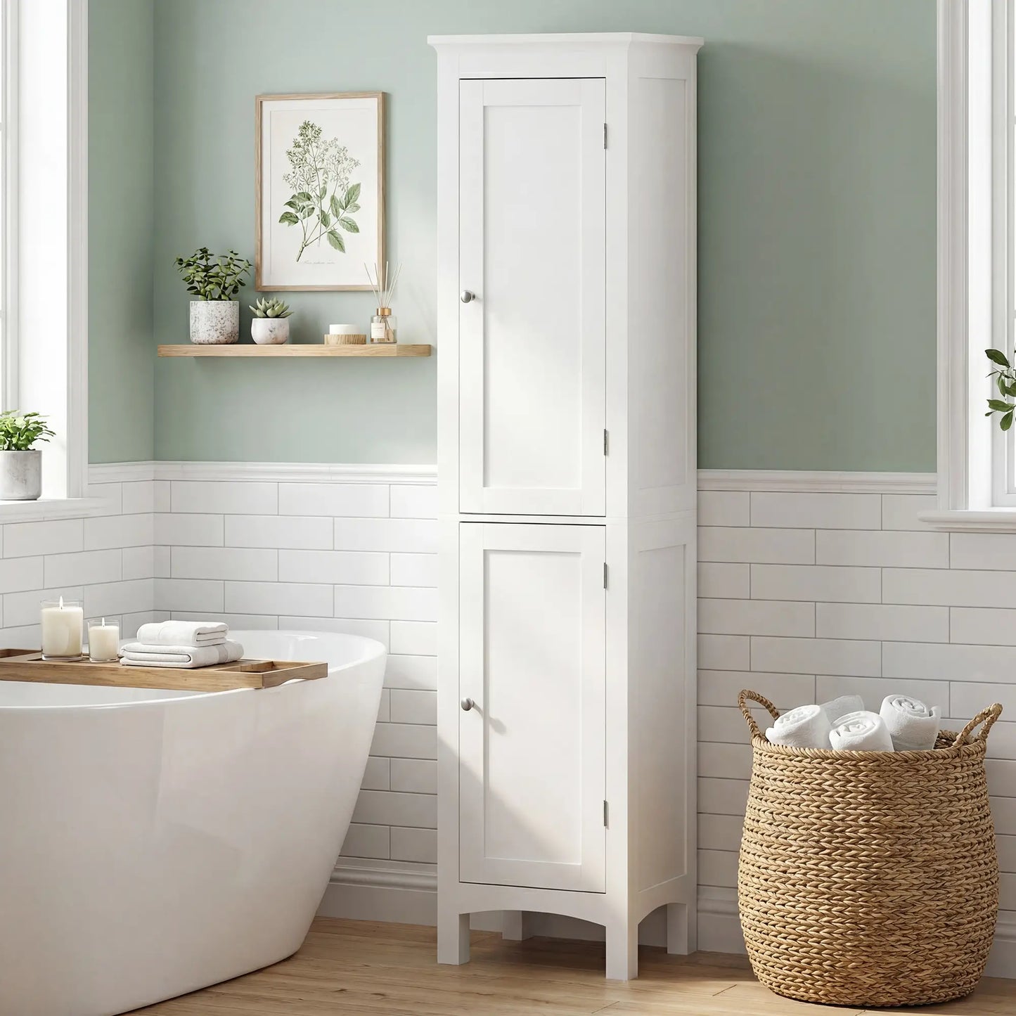 Tall Bathroom Cabinet, Freestanding Storage Organizer, 15" x 13" x 63", White Bathroom Cabinets at Gallery Canada