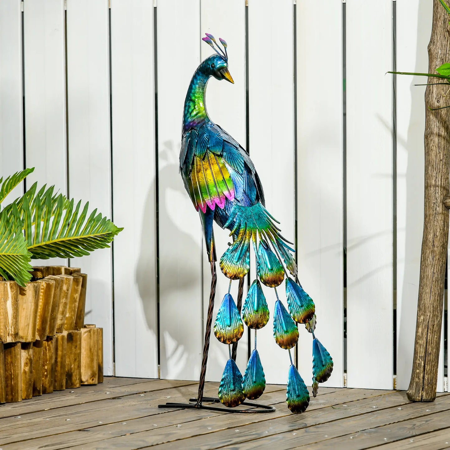 Peacock Garden Statue, 9.8" W x 11.4" D x 23.2" H, Steel Bird Ornament, Multi-Coloured Garden Decor at Gallery Canada