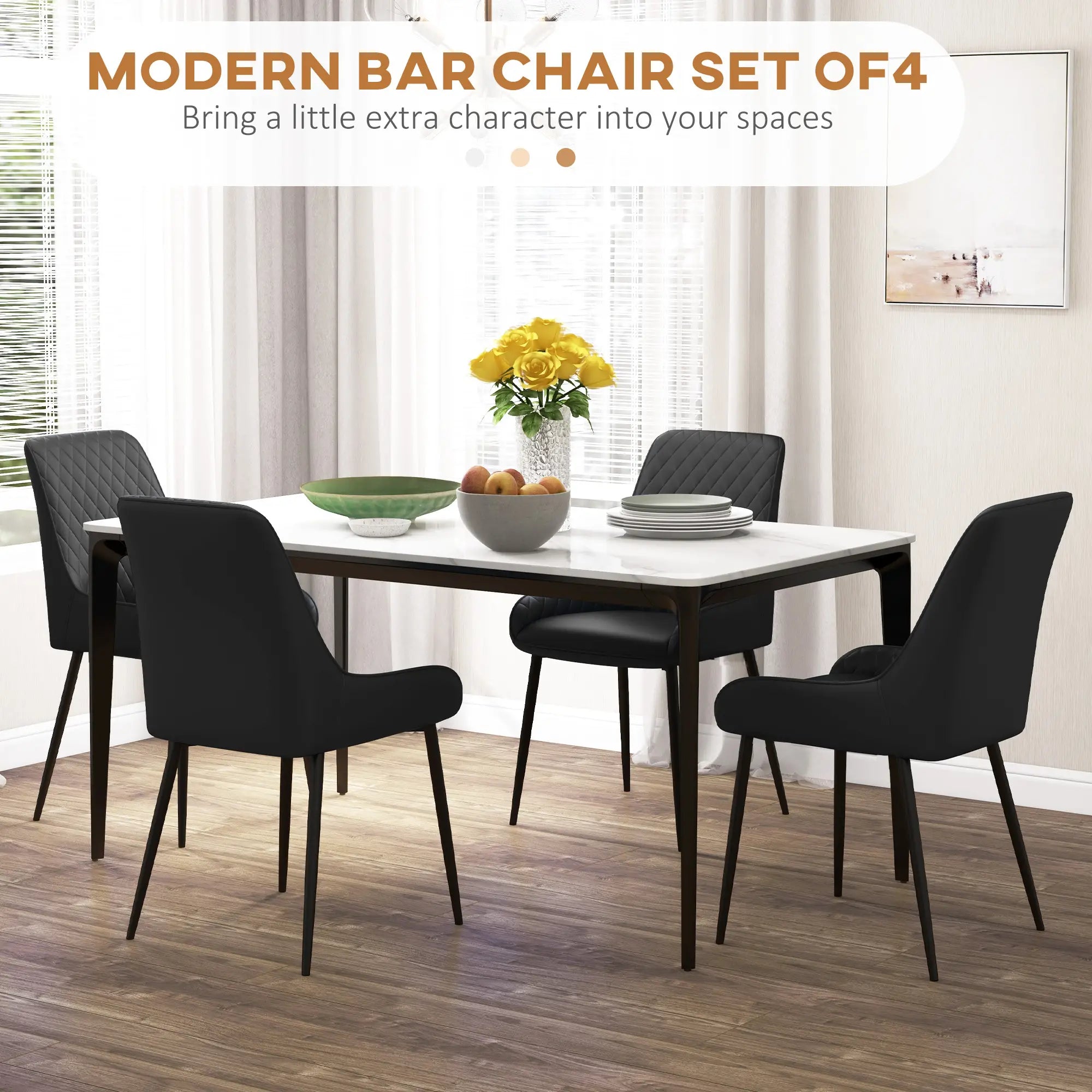 Modern Dining Chairs Set of 4, PU Leather, Metal Legs, Black Bar Stools at Gallery Canada