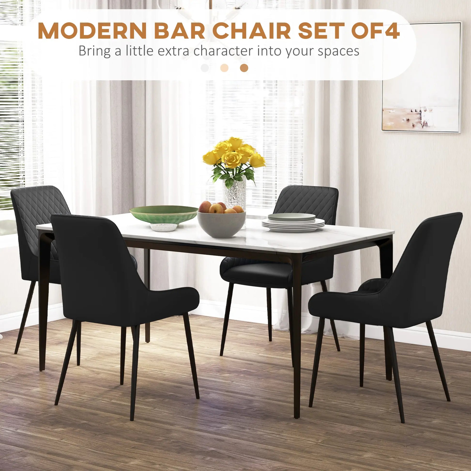 Modern Dining Chairs Set of 4, PU Leather, Metal Legs, Black Bar Stools at Gallery Canada