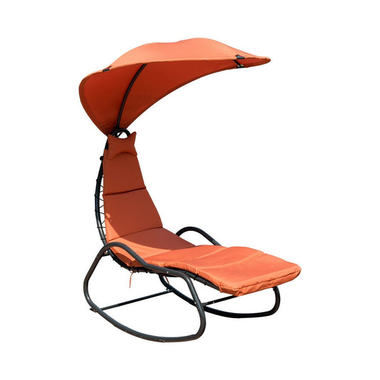 Chaise Lounge Swing with Wide Canopy Sun Shade and Soft Cushion, Orange - Gallery Canada