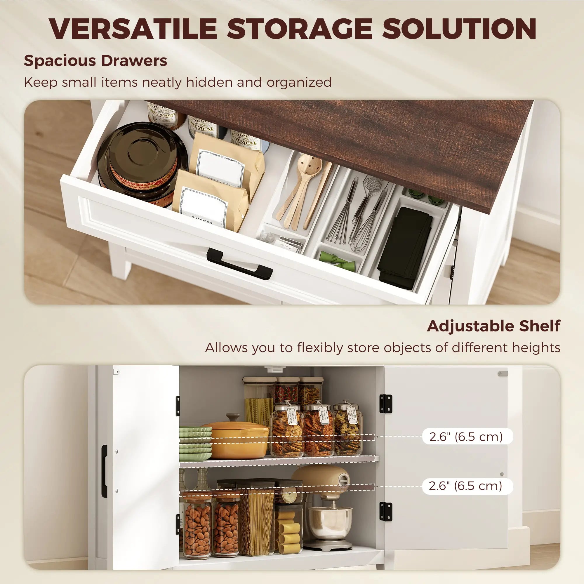 Modern Farmhouse Sideboard Buffet Cabinet, Adjustable Shelf, 2 Doors Storage Cabinets at Gallery Canada