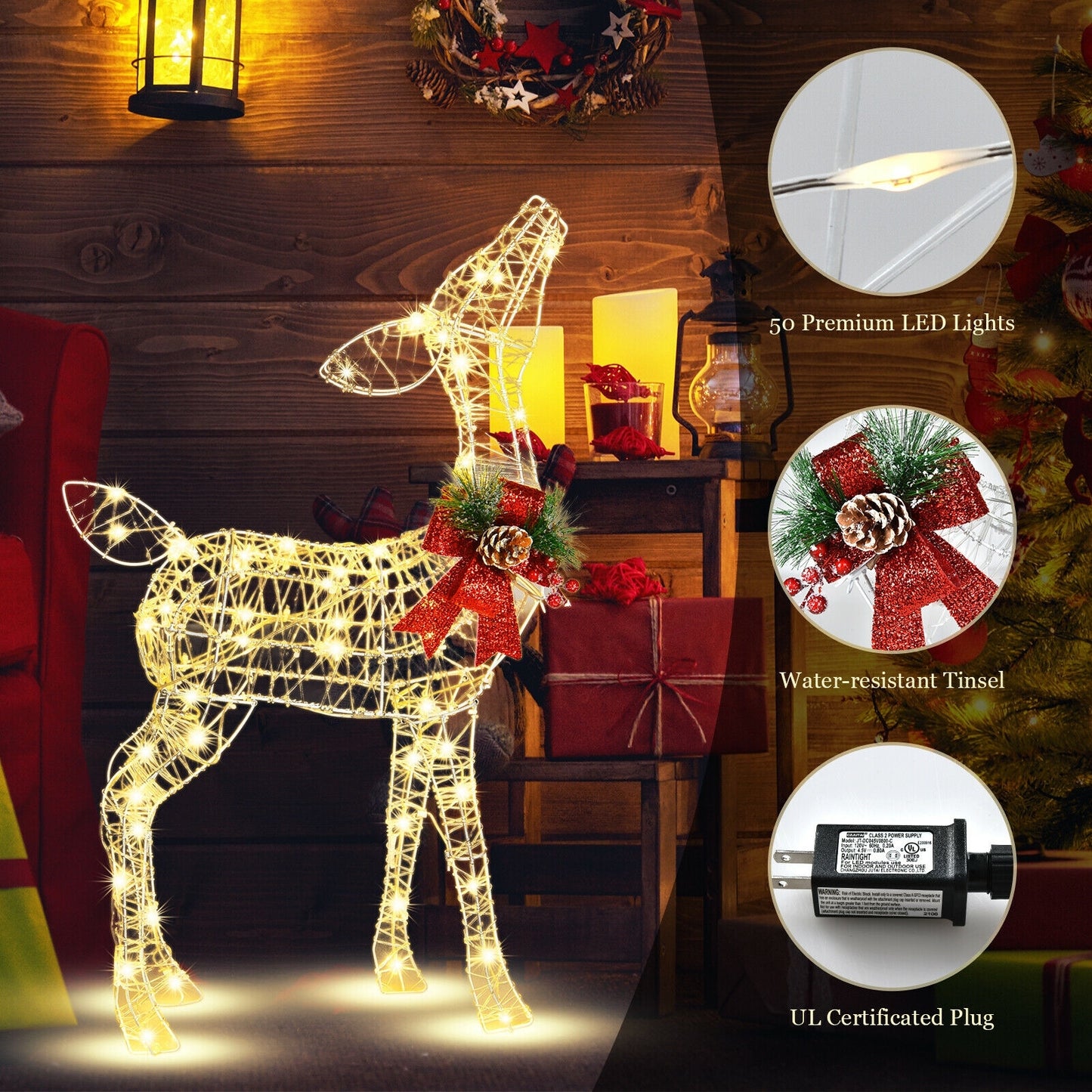 Lighted Christmas Reindeer Decorations, 50 LED Lights, Outdoor Yard Christmas Decor & Accessories at Gallery Canada