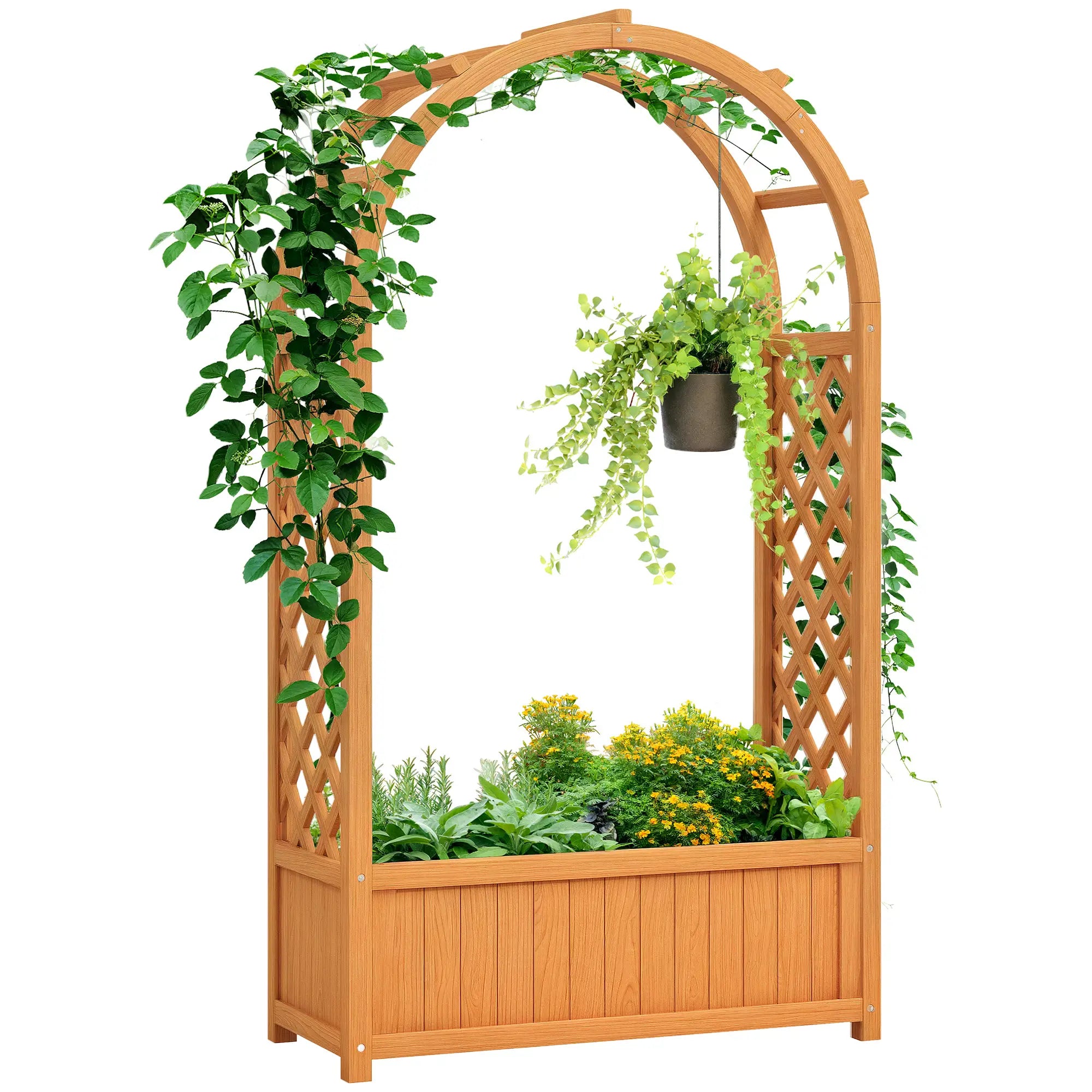 Wooden Raised Garden Bed With Arch Trellis, 33