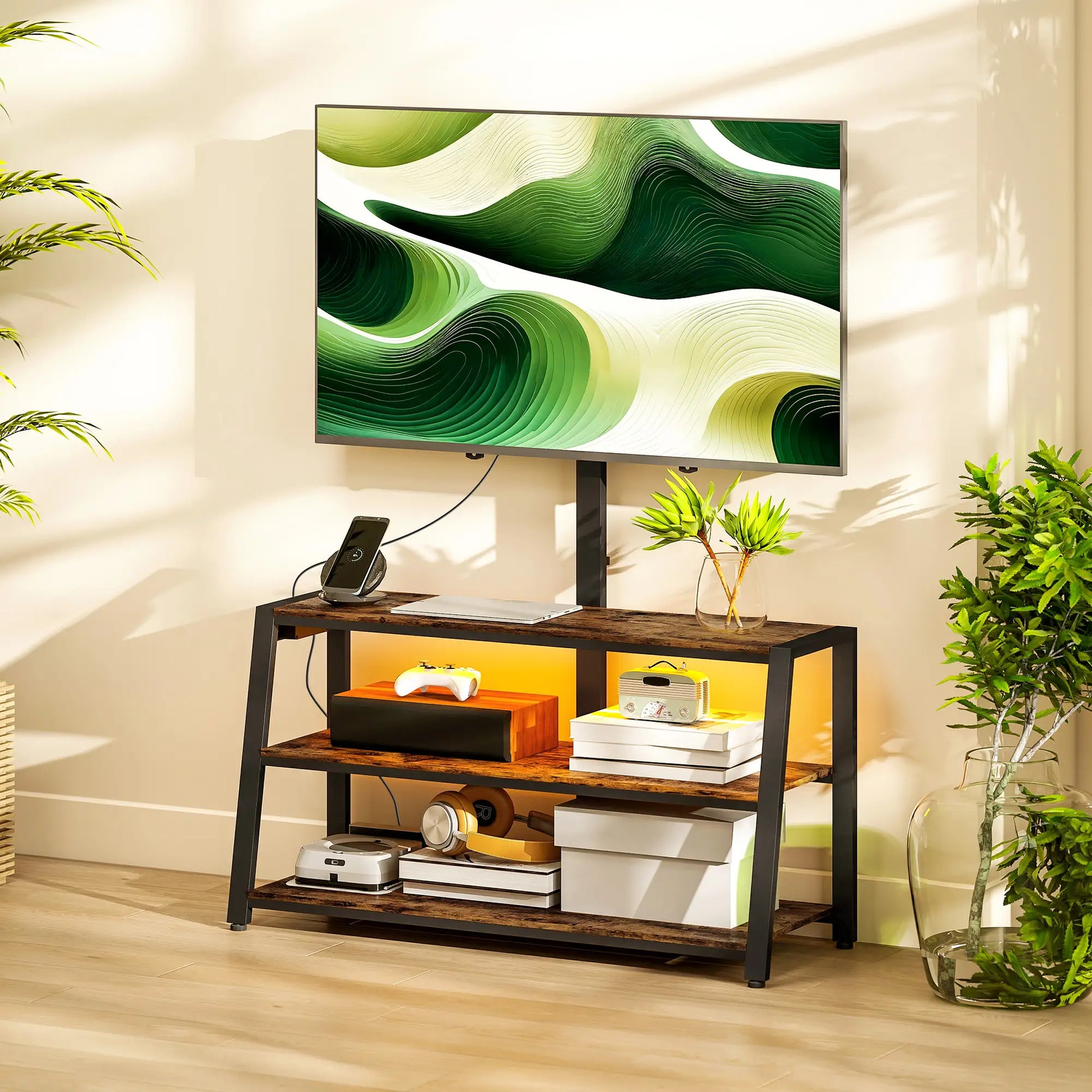 TV Stand with Mount, Power Outlet, LED Lights, for 32-70 Inch TVs TV Stands at Gallery Canada