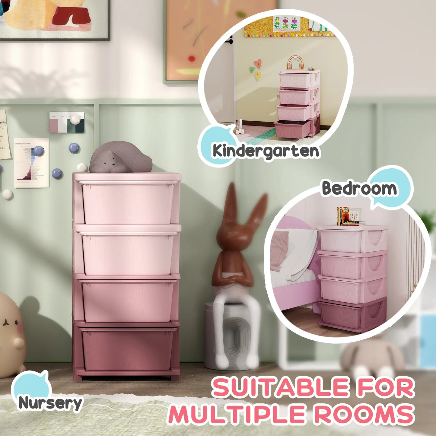 4 Tier Toy Organizer, 4 Plastic Drawers, Pink Baby & Kids Storage at Gallery Canada