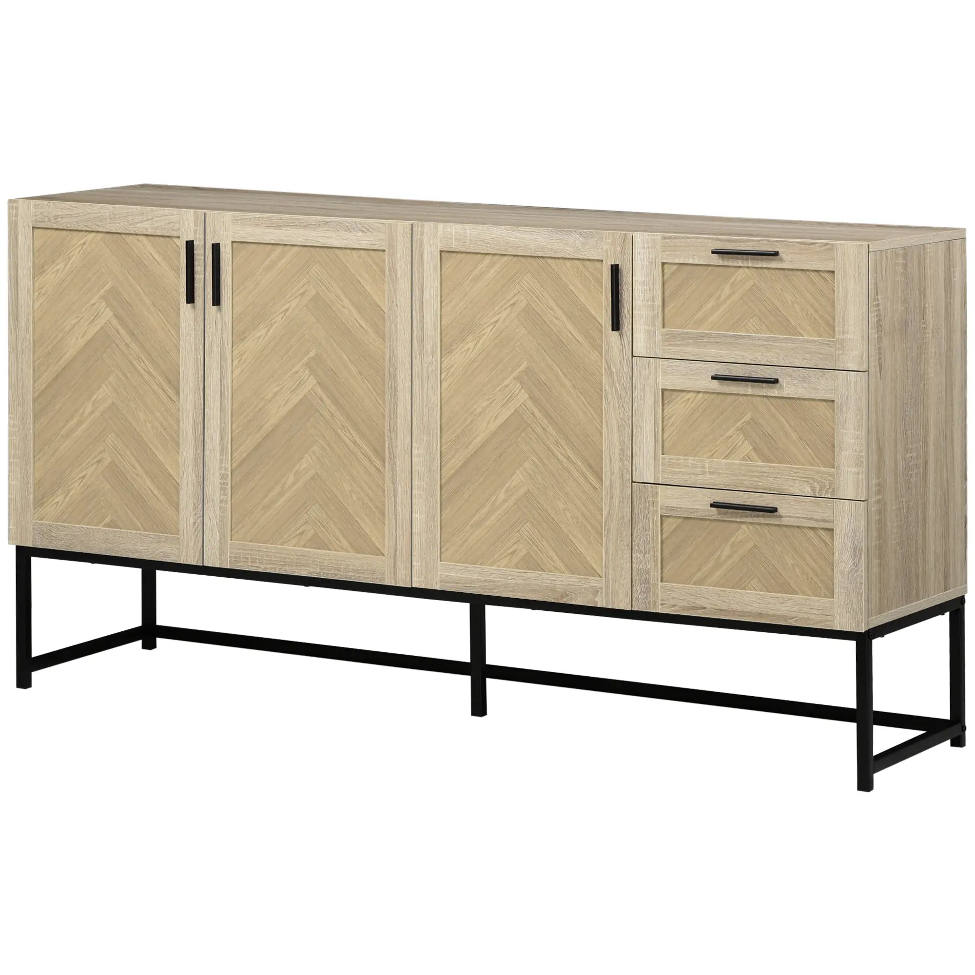 Buffet Cabinet, Coffee Bar with Drawers, Adjustable Shelves, Oak Bar Cabinets Oak Body, Black Base, and Handle at Gallery Canada