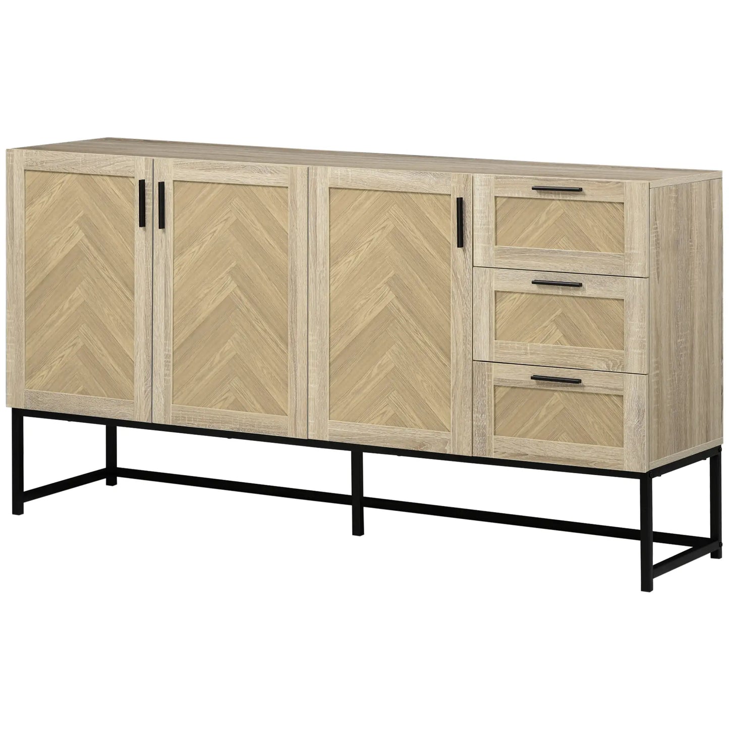 Buffet Cabinet, Coffee Bar with Drawers, Adjustable Shelves, Oak Bar Cabinets Oak Body, Black Base, and Handle at Gallery Canada