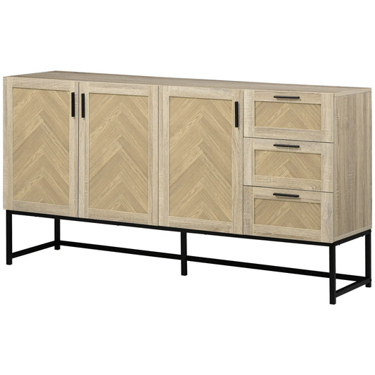 Buffet Cabinet, Coffee Bar with Drawers, Adjustable Shelves, Oak Bar Cabinets Oak Body, Black Base, and Handle at Gallery Canada