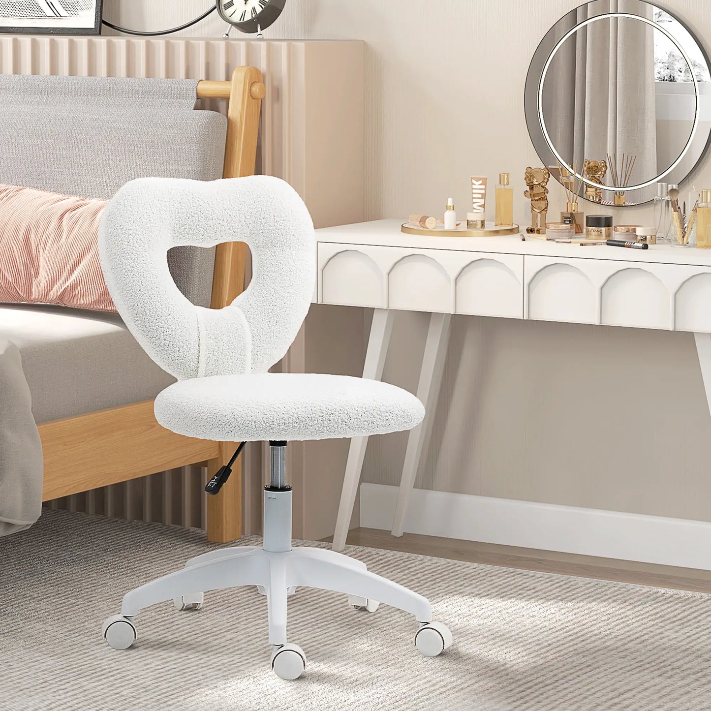 Armless Computer Desk Chair, Office Task Chair, Teddy Fleece, White Office Chairs at Gallery Canada