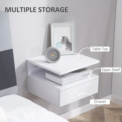 Floating Bedside Tables, Set of 2, Drawer and Open Shelf, White Bedside Tables at Gallery Canada
