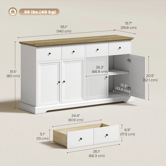 Sideboard Buffet Cabinet, 55" Farmhouse Kitchen Cabinet with Soft-Close Doors, 2 Drawers and 2 Adjustable Shelves Bar Cabinets at Gallery Canada