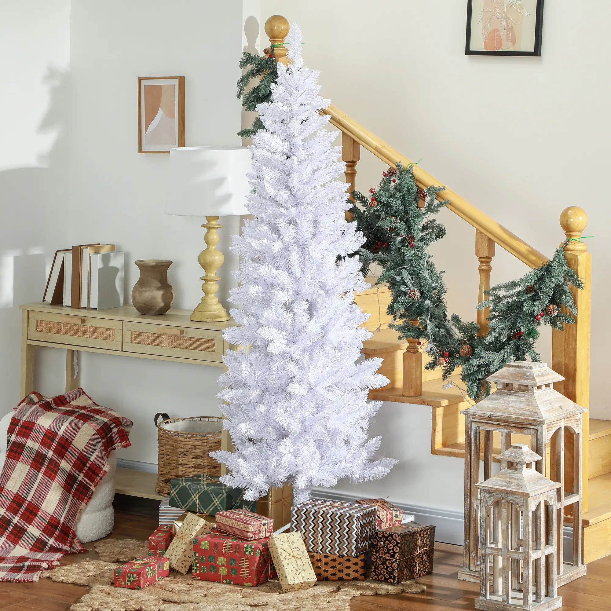 6ft Pencil Artificial Christmas Tree, 479 Branch Tips, Steel Base, White Pencil Christmas Trees at Gallery Canada