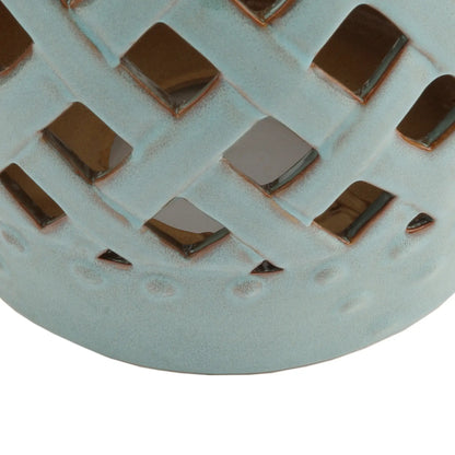 18" Ceramic Garden Stool, Woven Lattice Design, Indoor Outdoor, Blue Patio Chairs at Gallery Canada