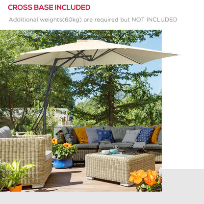 10ft Cantilever Patio Umbrella, Crank Handle, Cross Base, Cream White Sun Umbrellas at Gallery Canada
