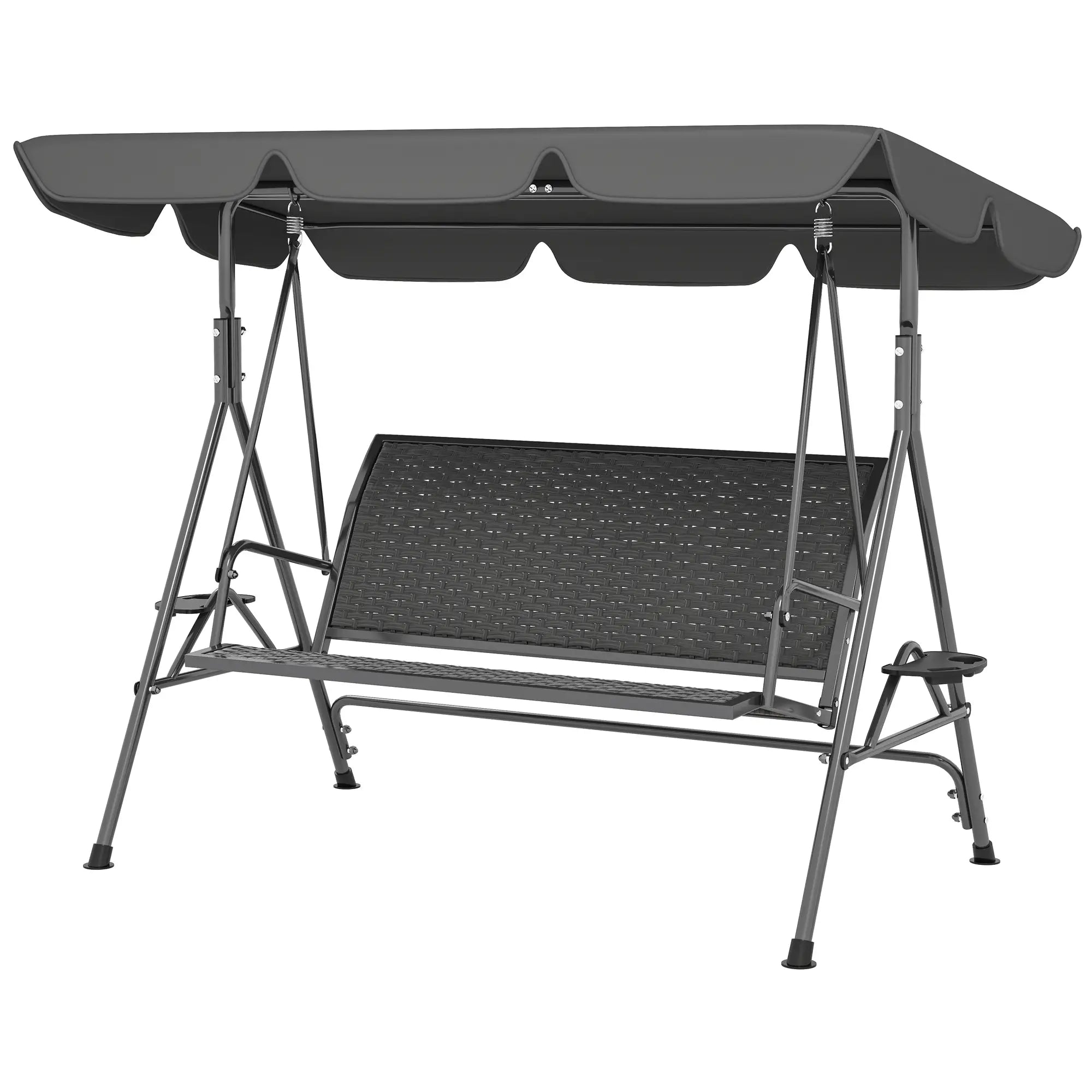 3-Seat Patio Swing Chair, Outdoor Canopy Swing Glider, Adjustable Shade, Grey Patio Swings with Stand Grey at Gallery Canada
