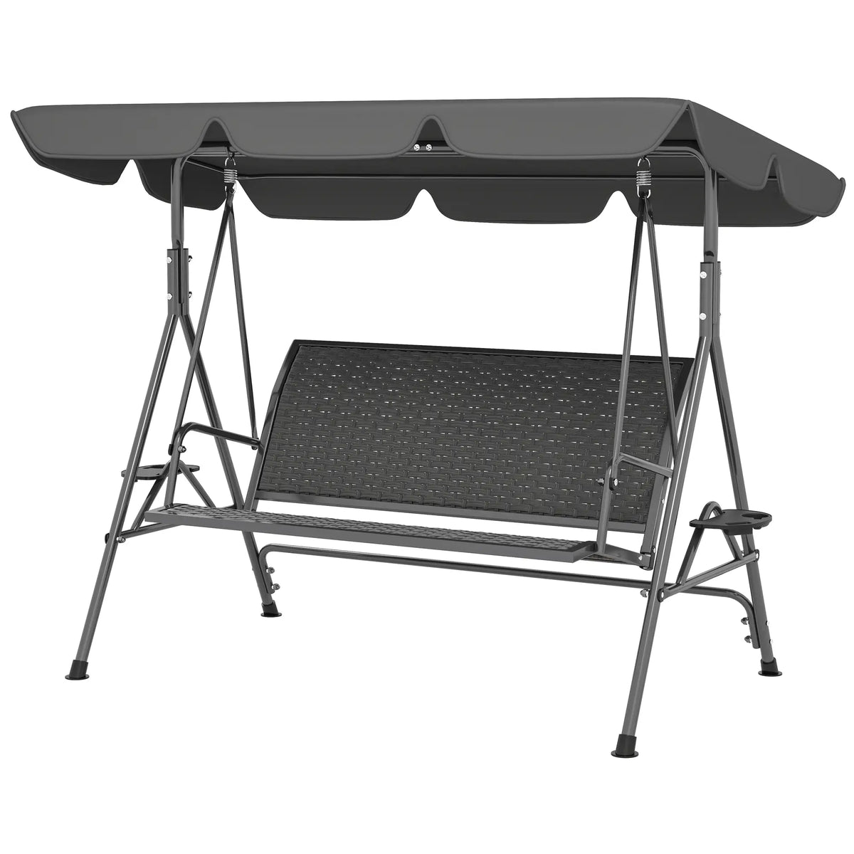 3-Seat Patio Swing Chair, Outdoor Canopy Swing Glider, Adjustable Shade, Grey Patio Swings with Stand Grey at Gallery Canada