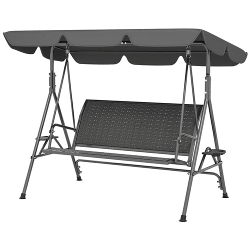 3-Seat Patio Swing Chair, Outdoor Canopy Swing Glider, Adjustable Shade, Grey