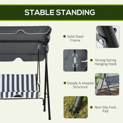 3-Seater Outdoor Porch Swing, Adjustable Canopy, White, Grey Patio Swings with Stand at Gallery Canada
