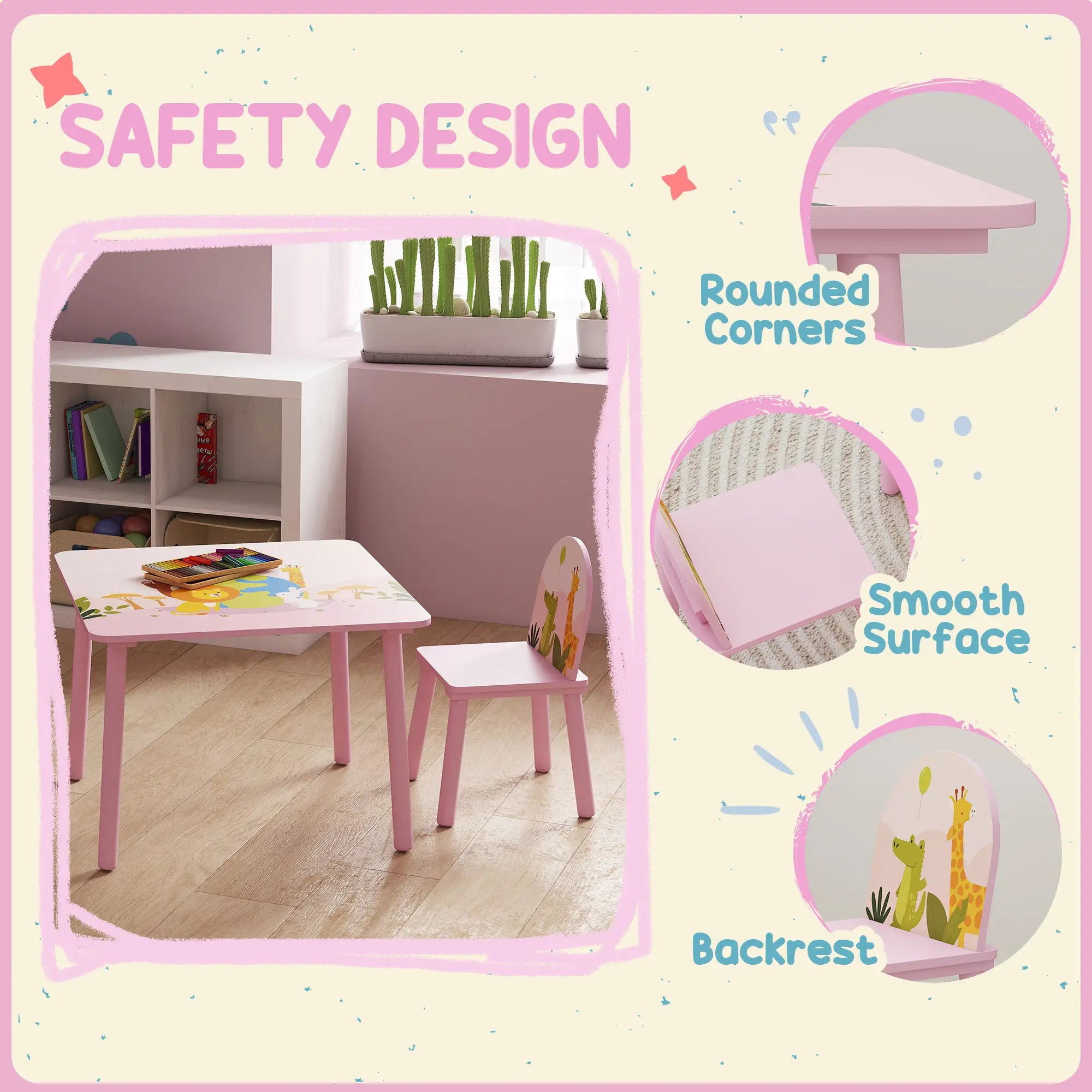 Kids Table and Chair Set, Toddler Table and 2 Chairs, Pink Kids Table Sets at Gallery Canada