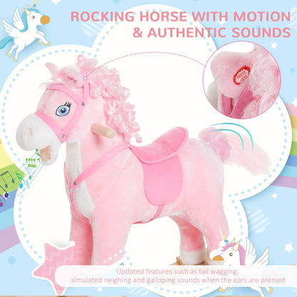 Kids Plush Rocking Horse, Ride On Toy with Sounds, Pink Rocking Horses at Gallery Canada