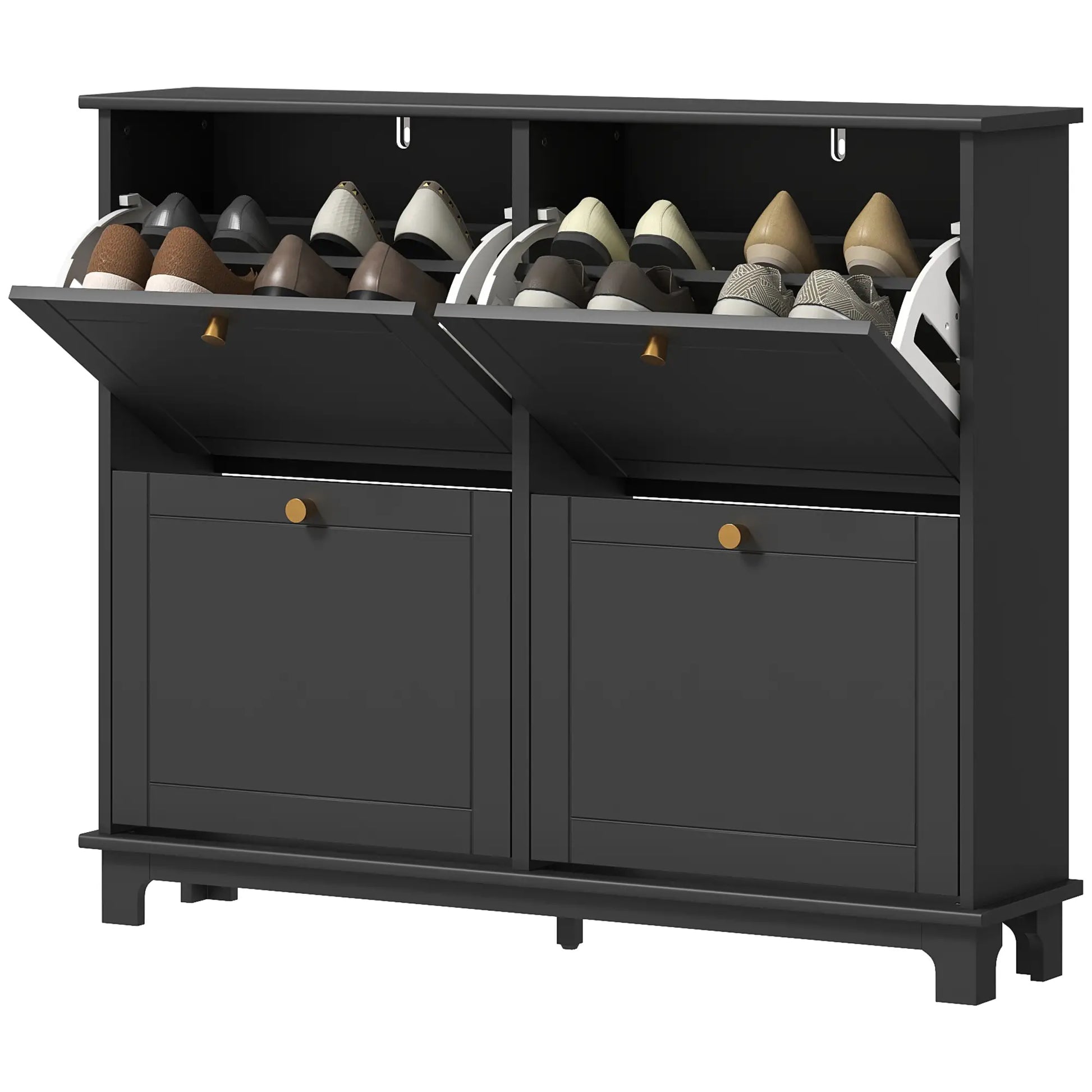 Modern Shoe Storage Cabinet, 4 Flip Drawers, Adjustable Shelves, 5 Legs, Black Shoe Storage Cabinets & Racks Black at Gallery Canada