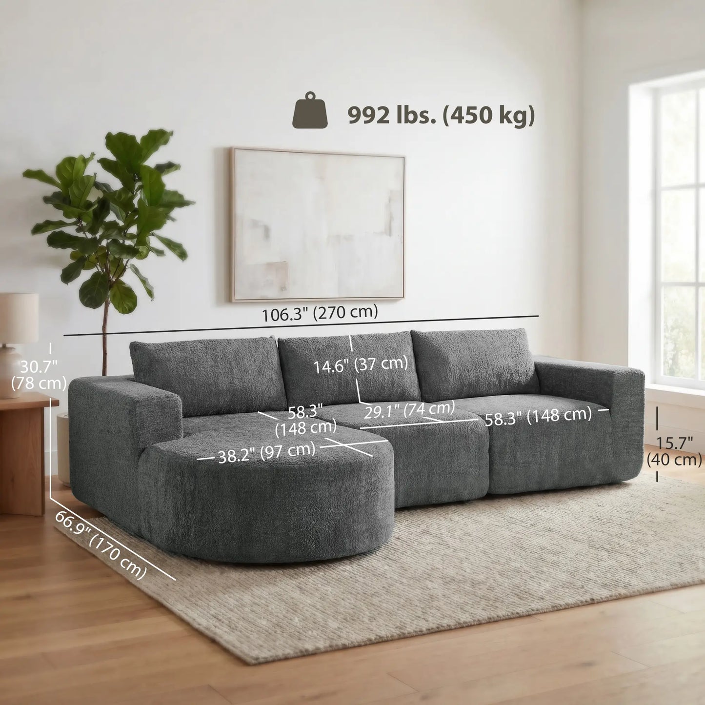 L-Shaped Modular Sectional Sofa, With Chaise And Deep Seat, Dark Grey 3-Seater Sofas at Gallery Canada