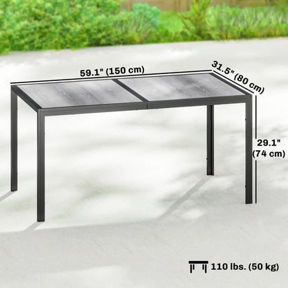Outdoor Dining Table For 4-6, 59" Wood-Effect Top, Grey Patio Dining Tables at Gallery Canada