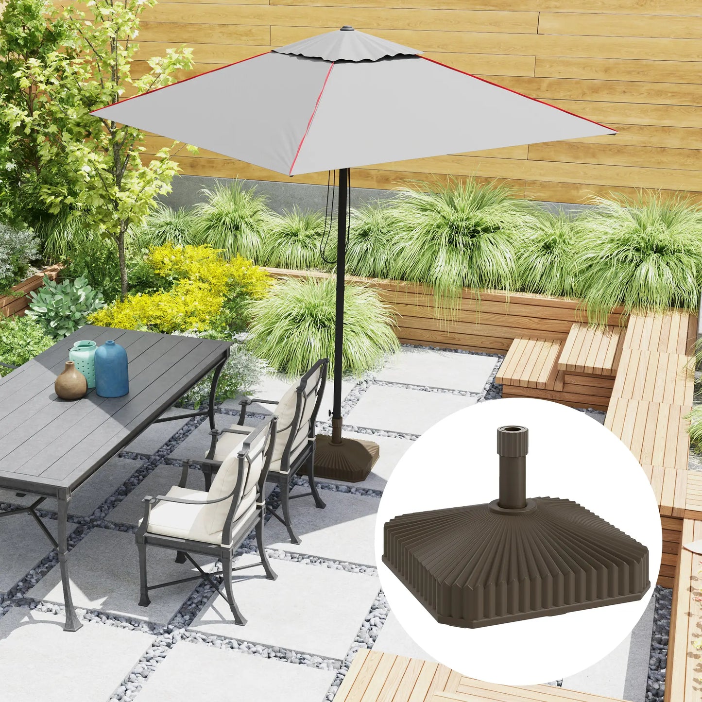 Heavy Duty Outdoor Umbrella Stand Base, 17.7" L x 17.7" W x 11.8" H, Brown Umbrella Bases at Gallery Canada