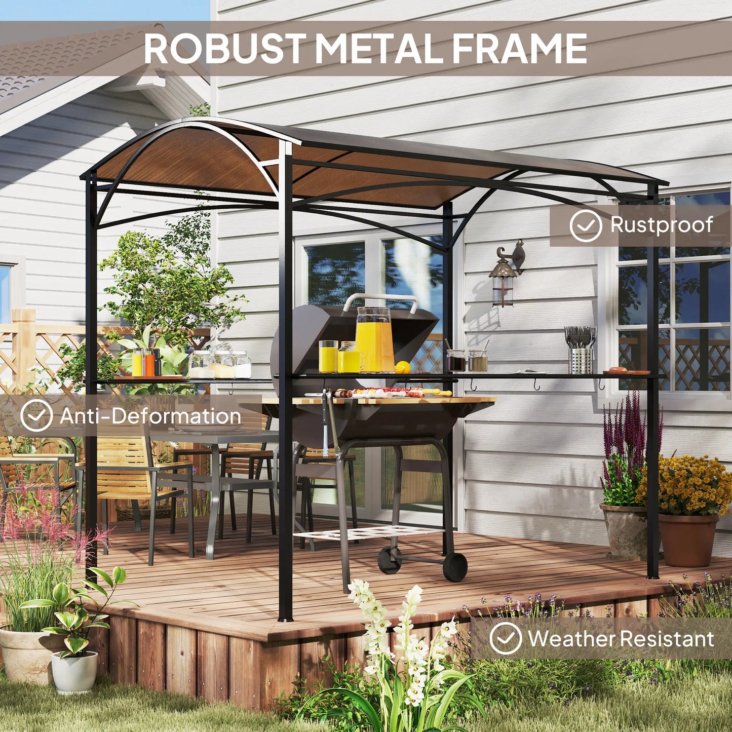 8' x 5' Hardtop Grill Gazebo, PC Board Roof, 2 Shelves, 10 Hooks BBQ Grill Gazebos at Gallery Canada
