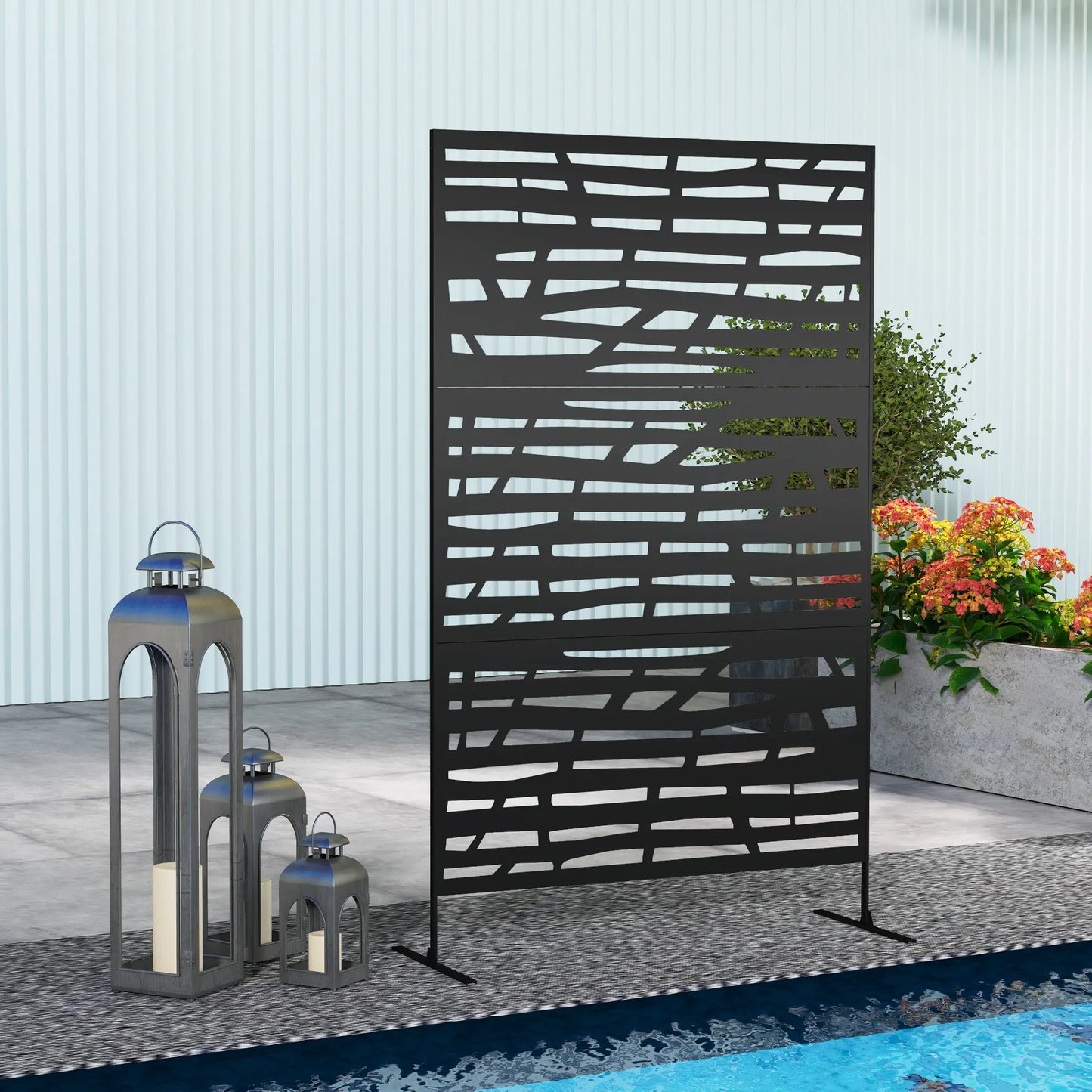 Outdoor Privacy Panel, Freestanding Metal Divider, Garden, Backyard, Deck, Black Side Awnings at Gallery Canada