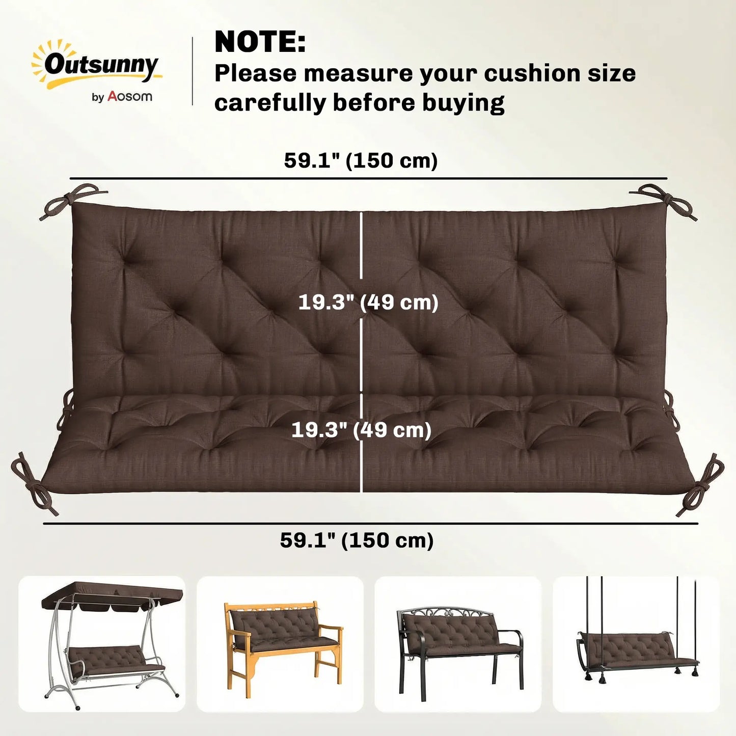 3-Seater Outdoor Bench Swing Chair Replacement Cushions, Patio Garden Patio Chair Cushions at Gallery Canada