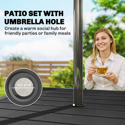 Outdoor Dining Set For 4, Faux Wood Metal Patio Table, Stackable Chairs, Black Outdoor Dining Sets at Gallery Canada