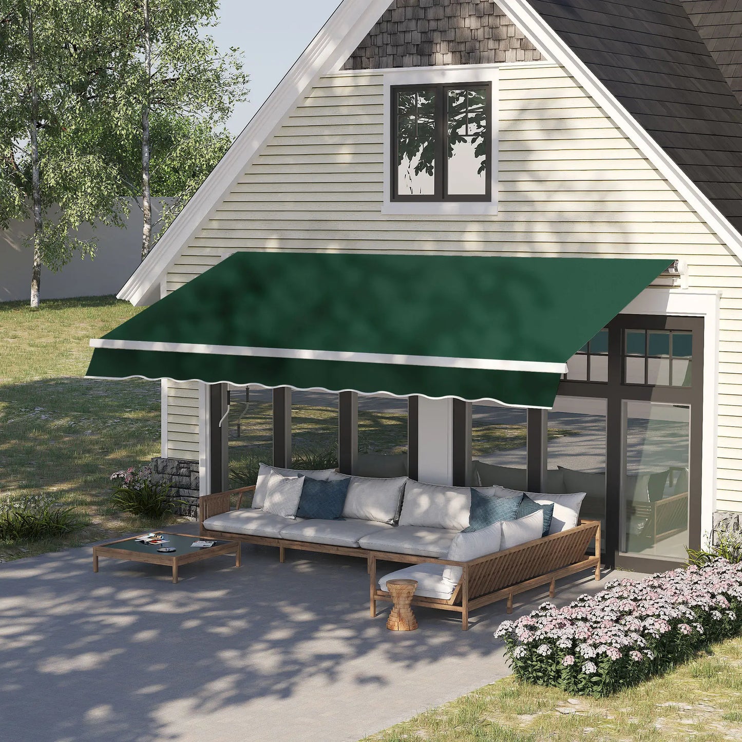 12' x 8' Retractable Awning, UV Water-Resistant Fabric, Aluminum Frame, Green Deck Awnings at Gallery Canada