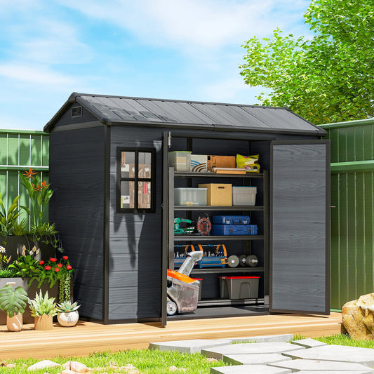 8 x 4 ft Dark Grey Resin Garden Shed, Wood-Effect Outdoor Storage, Dark Grey Sheds Dark Grey at Gallery Canada