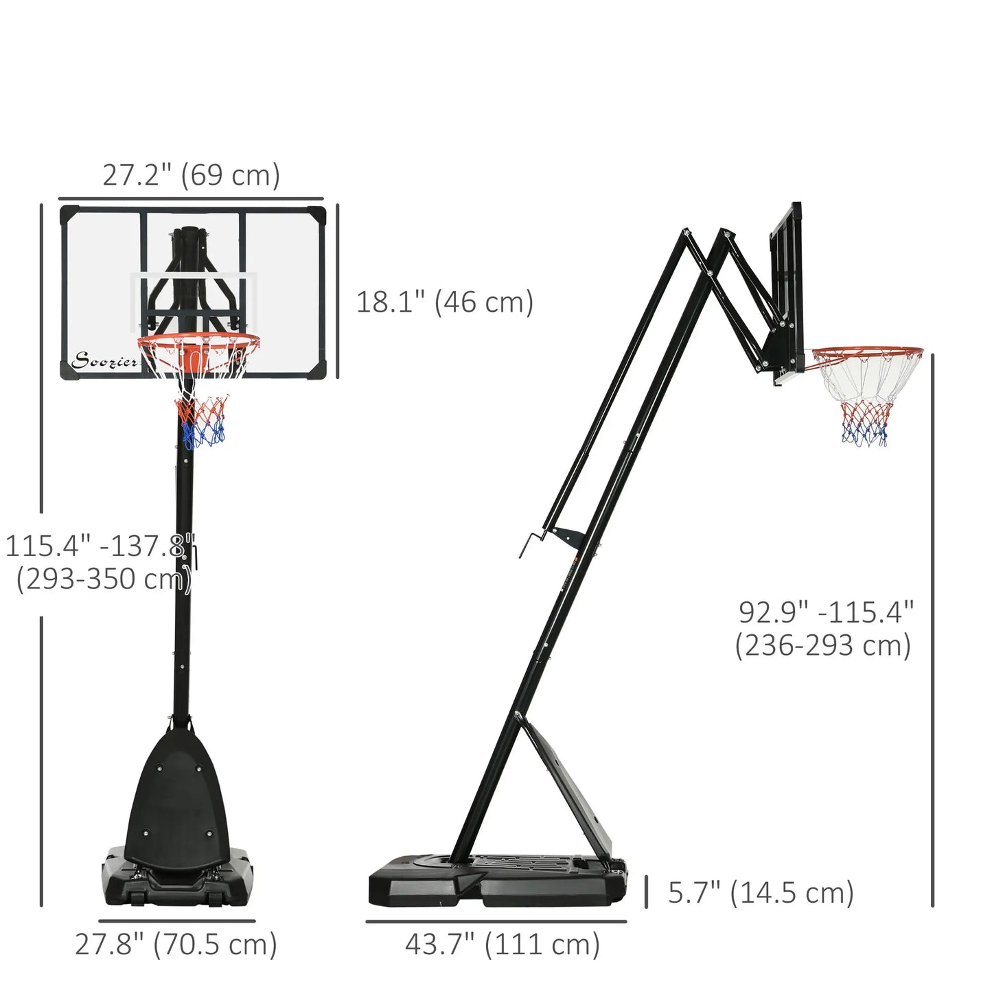 Portable Basketball Hoop and Stand, 115.4"-137.8" Height Adjustable Basketball at Gallery Canada