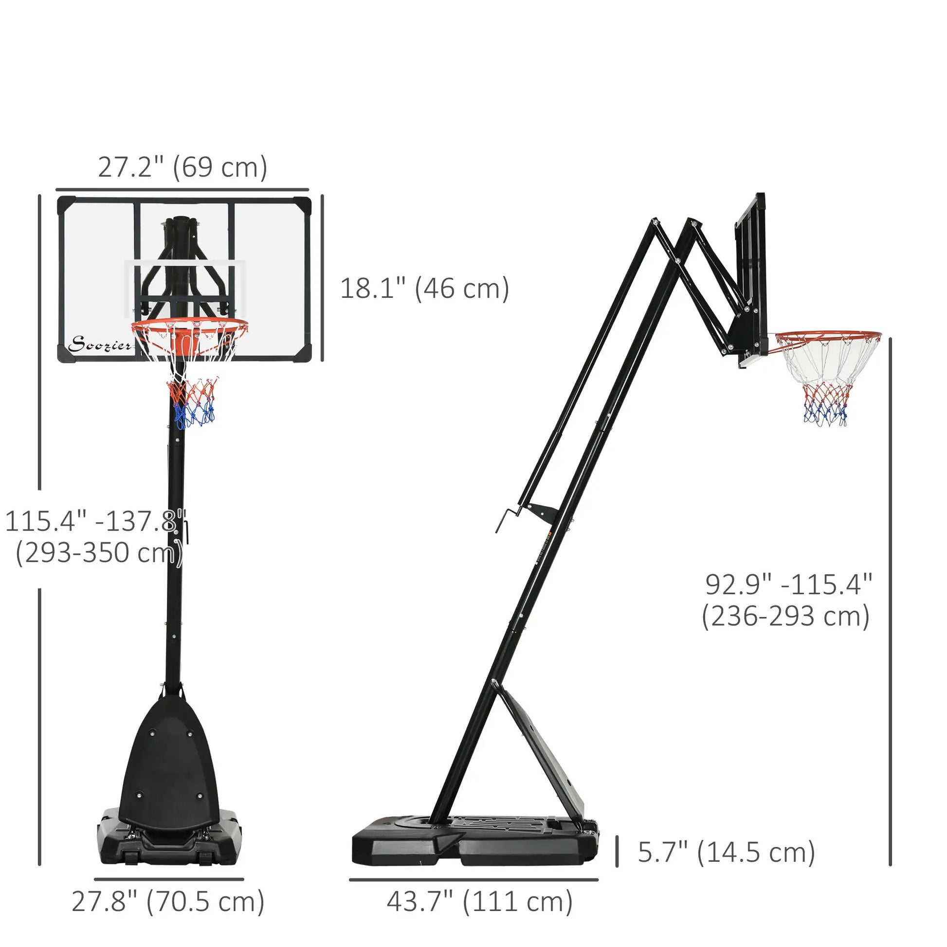 Portable Basketball Hoop and Stand, 115.4"-137.8" Height Adjustable Basketball at Gallery Canada