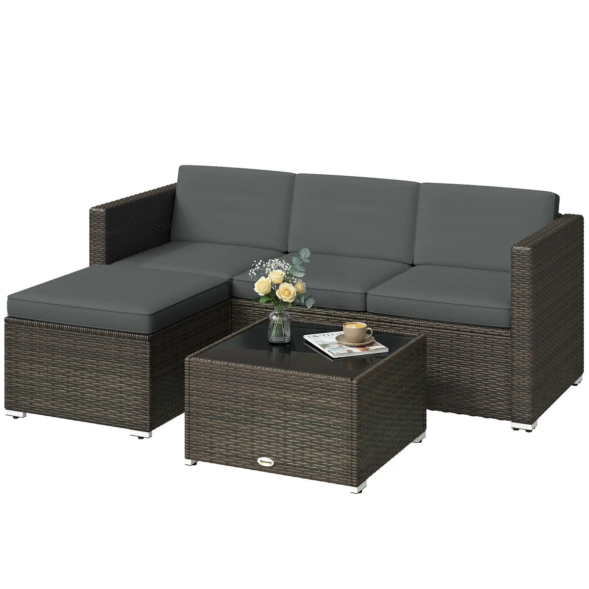 3 Piece Patio Furniture Set With Cushions, Outdoor PE Rattan Wicker, Dark Grey Patio Furniture Sets Brown, Dark Grey at Gallery Canada