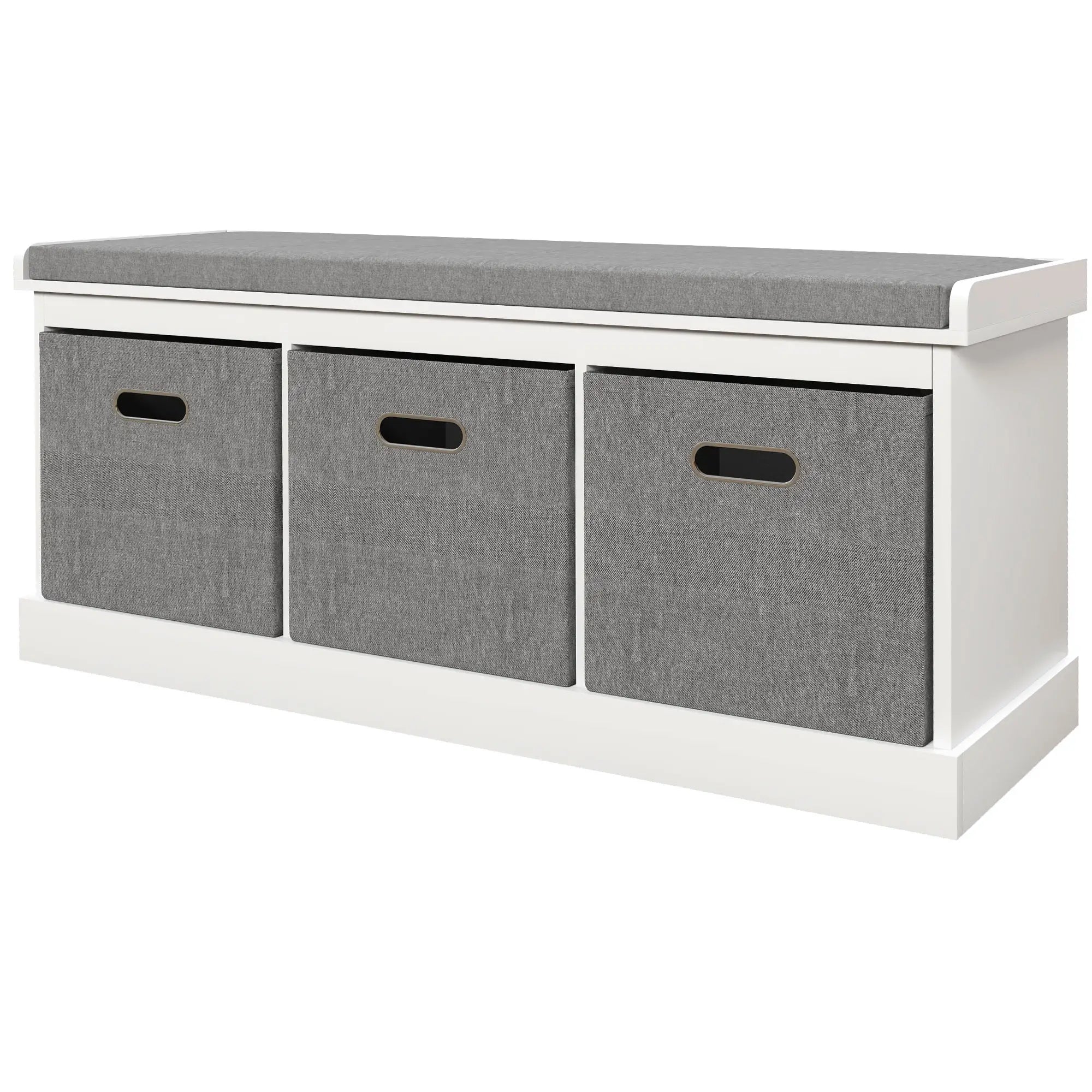Shoe Storage Bench with Seat, Entryway Bench Seat with Cushion, 3 Fabric Drawers for Hallway, White Shoe Storage Cabinets & Racks White at Gallery Canada