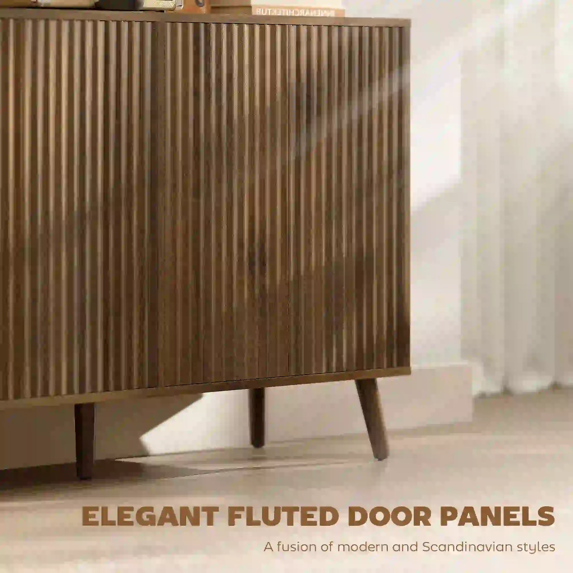Fluted Sideboard with Storage, Adjustable Shelves, Dark Brown Bar Cabinets at Gallery Canada