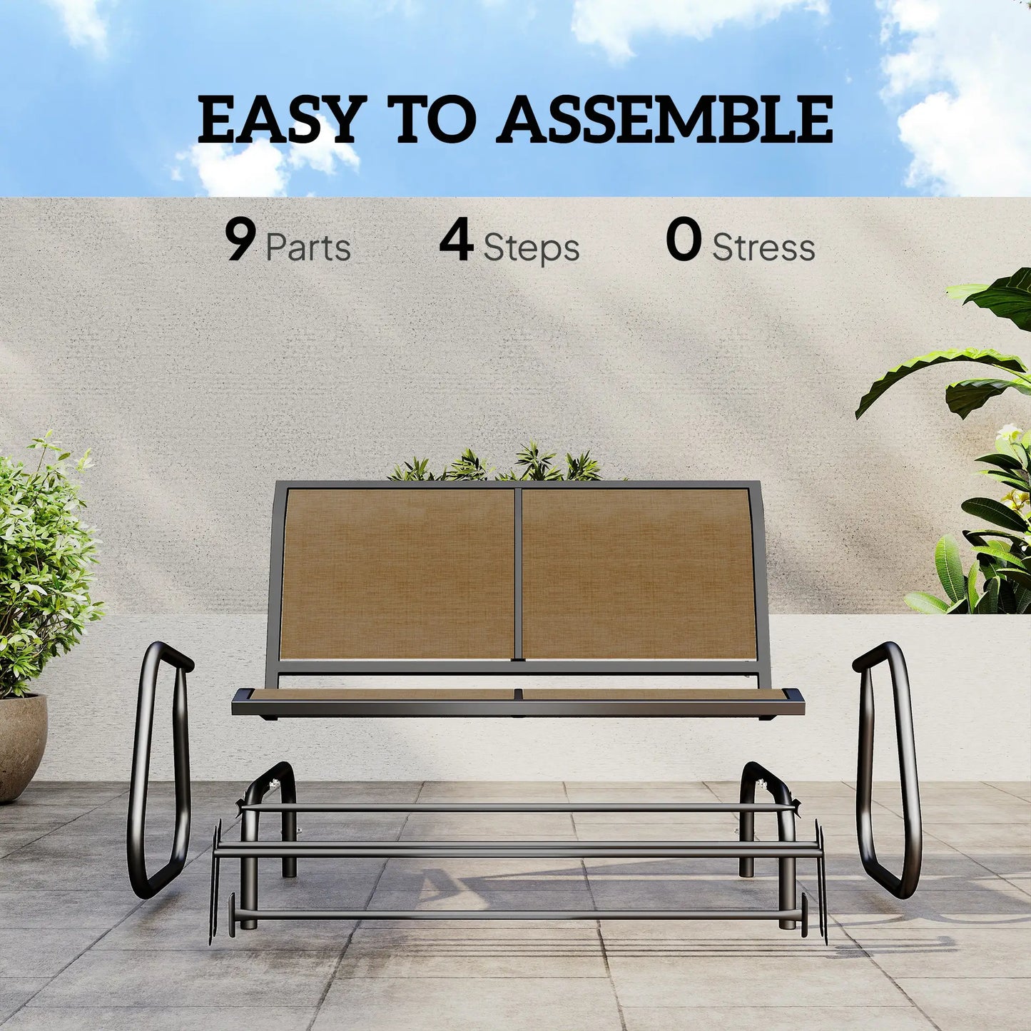 Outdoor Steel Glider Bench, Sling Fabric Swing Chair, Brown Outdoor Gliders at Gallery Canada