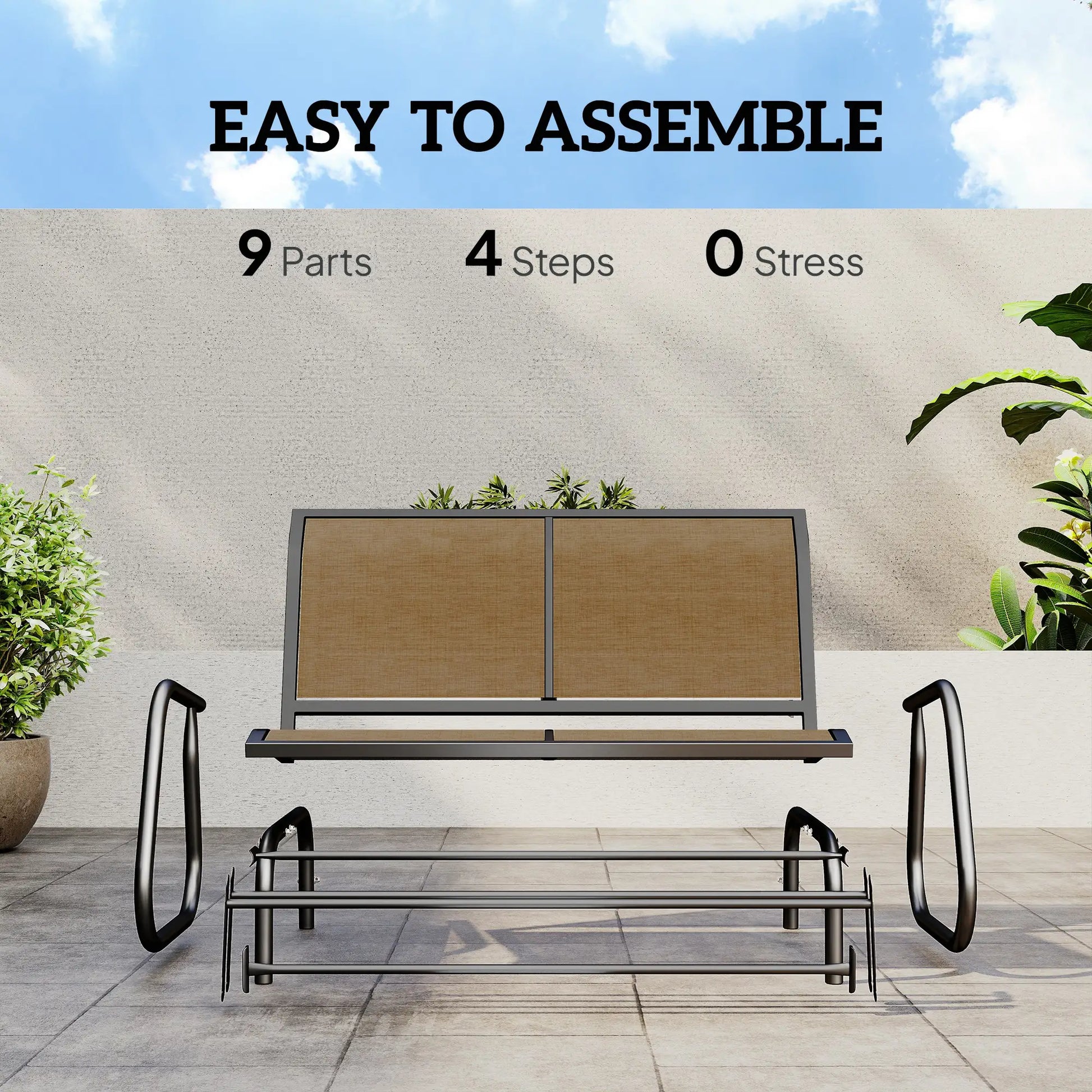 Outdoor Steel Glider Bench, Sling Fabric Swing Chair, Brown Outdoor Gliders at Gallery Canada