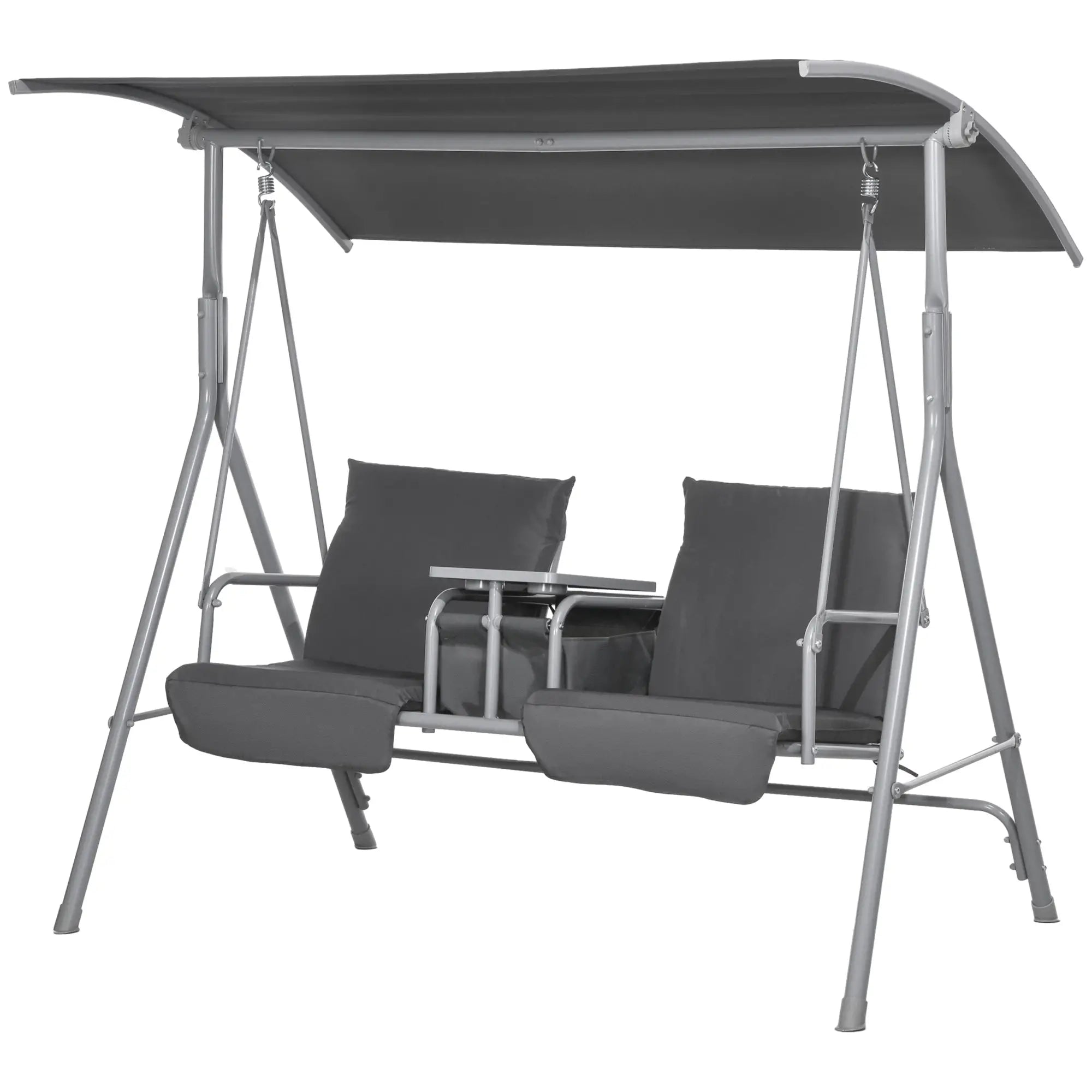 2-Seater Outdoor Porch Swing, Adjustable Canopy, Table, Grey Patio Swings with Stand Grey at Gallery Canada