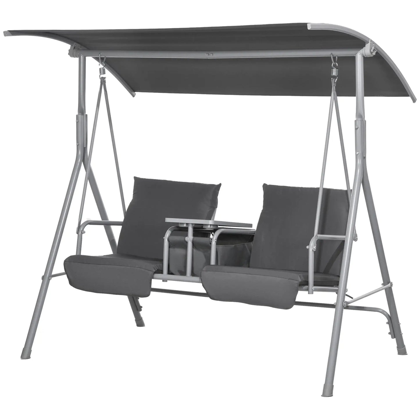 2-Seater Outdoor Porch Swing, Adjustable Canopy, Table, Grey Patio Swings with Stand Grey at Gallery Canada