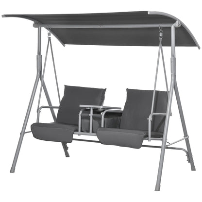 2-Seater Outdoor Porch Swing, Adjustable Canopy, Table, Grey Patio Swings with Stand Grey at Gallery Canada