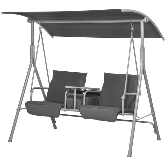 2-Seater Outdoor Porch Swing, Adjustable Canopy, Table, Grey Patio Swings with Stand Grey at Gallery Canada