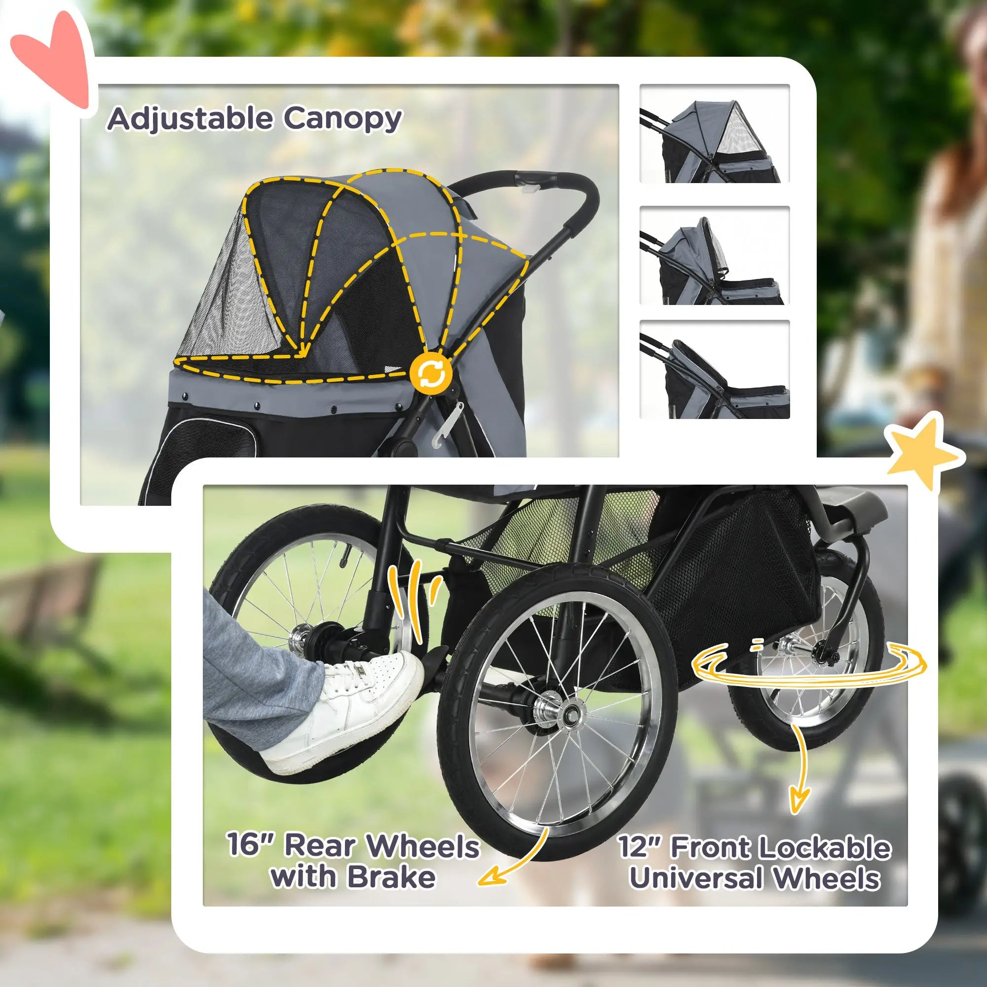 3 Big Wheels Pet Stroller, Small Medium Dogs, Cats, Folding Carrier, Adjustable Canopy, Black Dog Bike Trailers & Strollers at Gallery Canada
