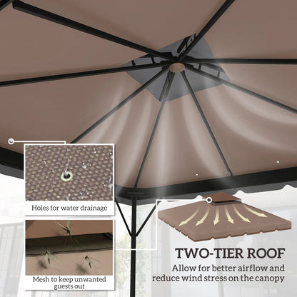 10' x 10' Gazebo Canopy Replacement, Double-Tier Outdoor Roof, Khaki/Brown Gazebo Canopy Replacement at Gallery Canada
